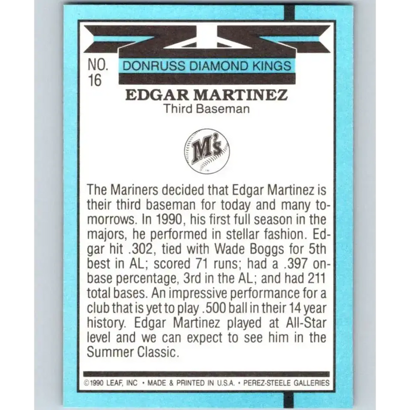 1991 Donruss #16 Edgar Martinez DK NM-MT Seattle Mariners Baseball Card - Baseball Card Single
