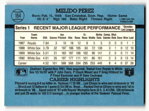 1991 Donruss #164 Melido Perez Chicago White Sox Baseball Cards EX/N ID:57662 - Baseball Card Single