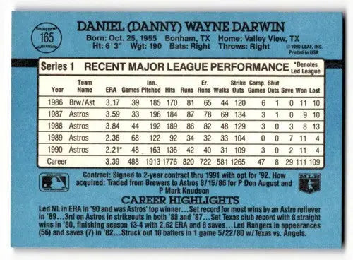 1991 Donruss #165 Danny Darwin Houston Astros Baseball Cards EX/NM ID:55355 - Baseball Card Single