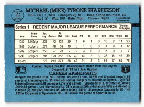 1991 Donruss #168 Mike Sharperson Los Angeles Dodgers Baseball Cards ID:55275 - Baseball Card Single