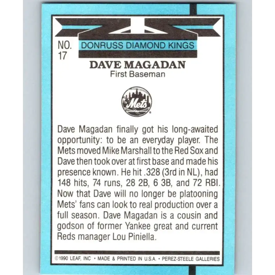 1991 Donruss #17 Dave Magadan DK NM-MT New York Mets Baseball Card - Baseball Card Single