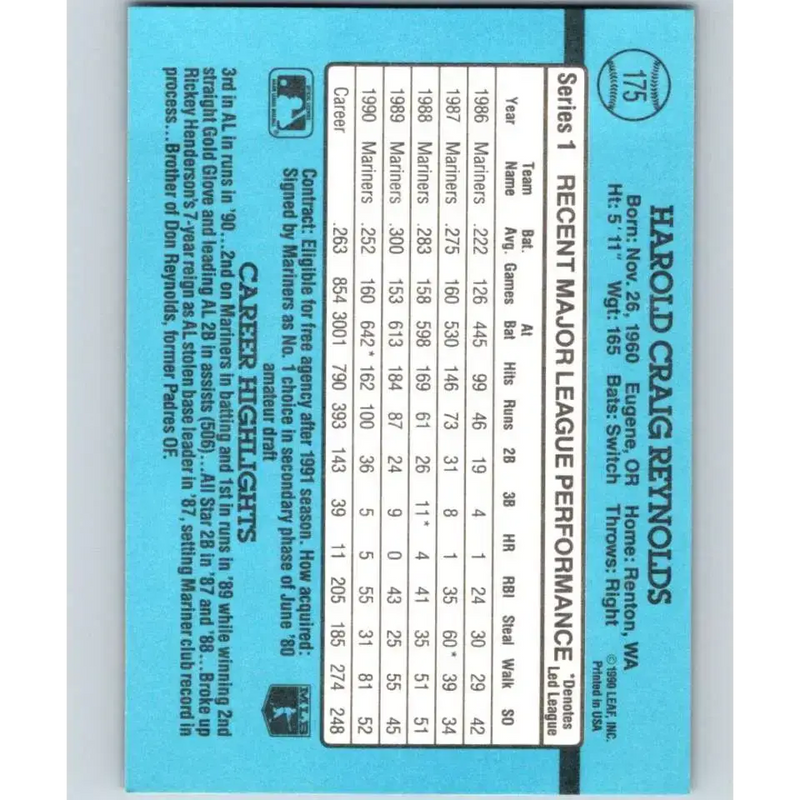 1991 Donruss #175 Harold Reynolds NM-MT Seattle Mariners Baseball Card - Baseball Card Single