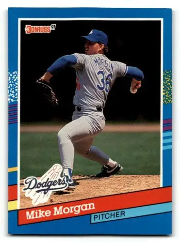 Original gloss Mike Morgan Los baseball card from 1991 Donruss featuring Morgan Los Angeles Dodgers