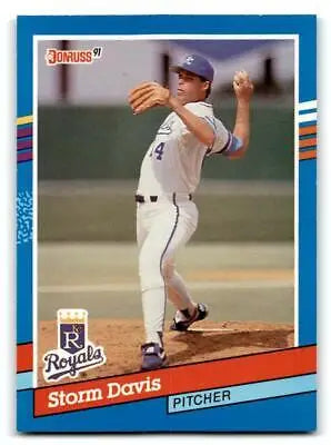 1991 Donruss 185a Storm Davis baseball card showcasing the pitcher in action