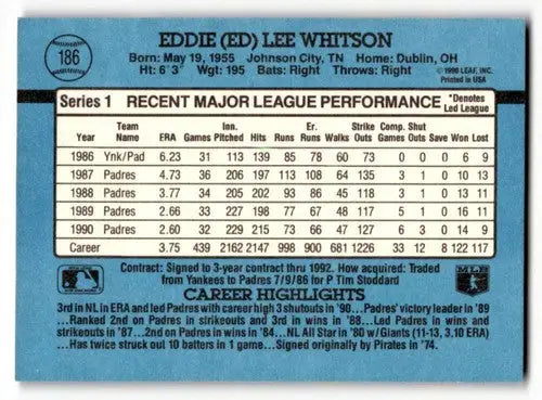1991 Donruss #186 Ed Whitson San Diego Padres Baseball Cards EX/NM ID:55312 - Baseball Card Single