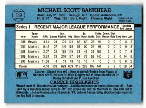 1991 Donruss #189 Scott Bankhead Seattle Mariners Baseball Cards EX/ ID:57696 - Baseball Card Single