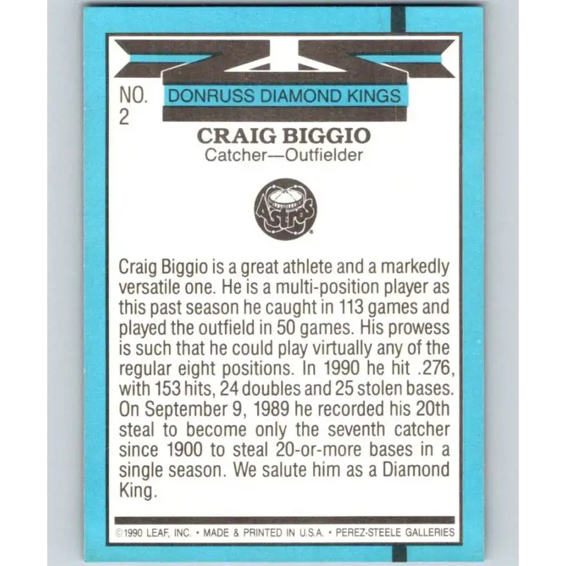 1991 Donruss #2 Craig Biggio DK NM-MT Houston Astros Baseball Card - Baseball Card Single