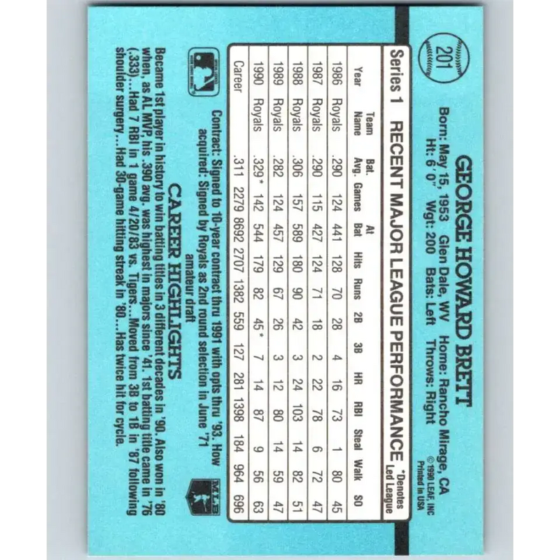 1991 Donruss #201 George Brett NM-MT Kansas City Royals Baseball Card - Baseball Card Single