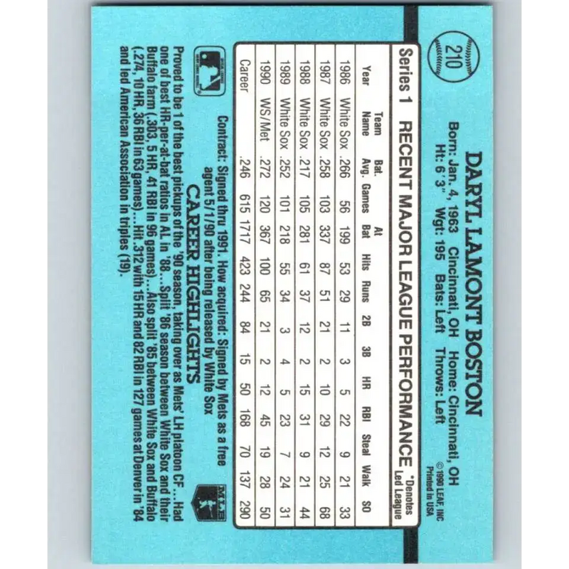 1991 Donruss #210 Daryl Boston NM-MT New York Mets Baseball Card - Baseball Card Single