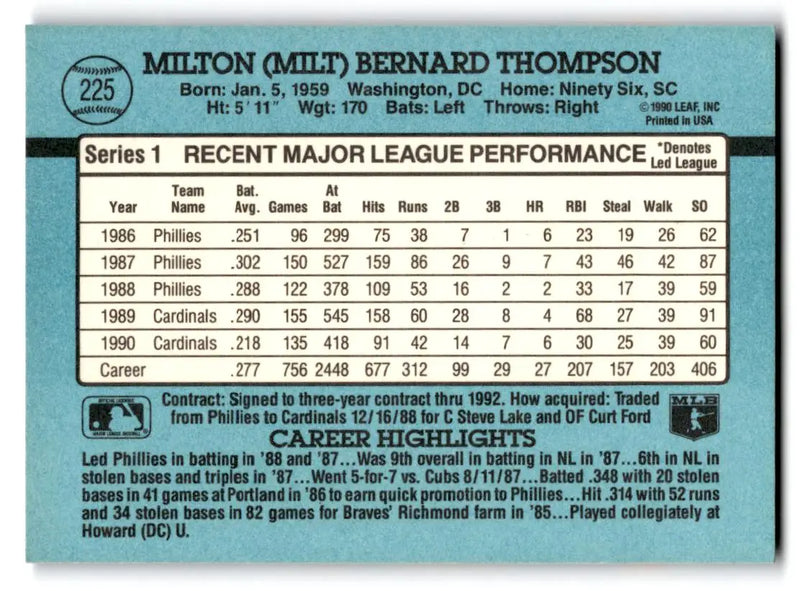 1991 Donruss #225a Milt Thompson - Baseball Card Single