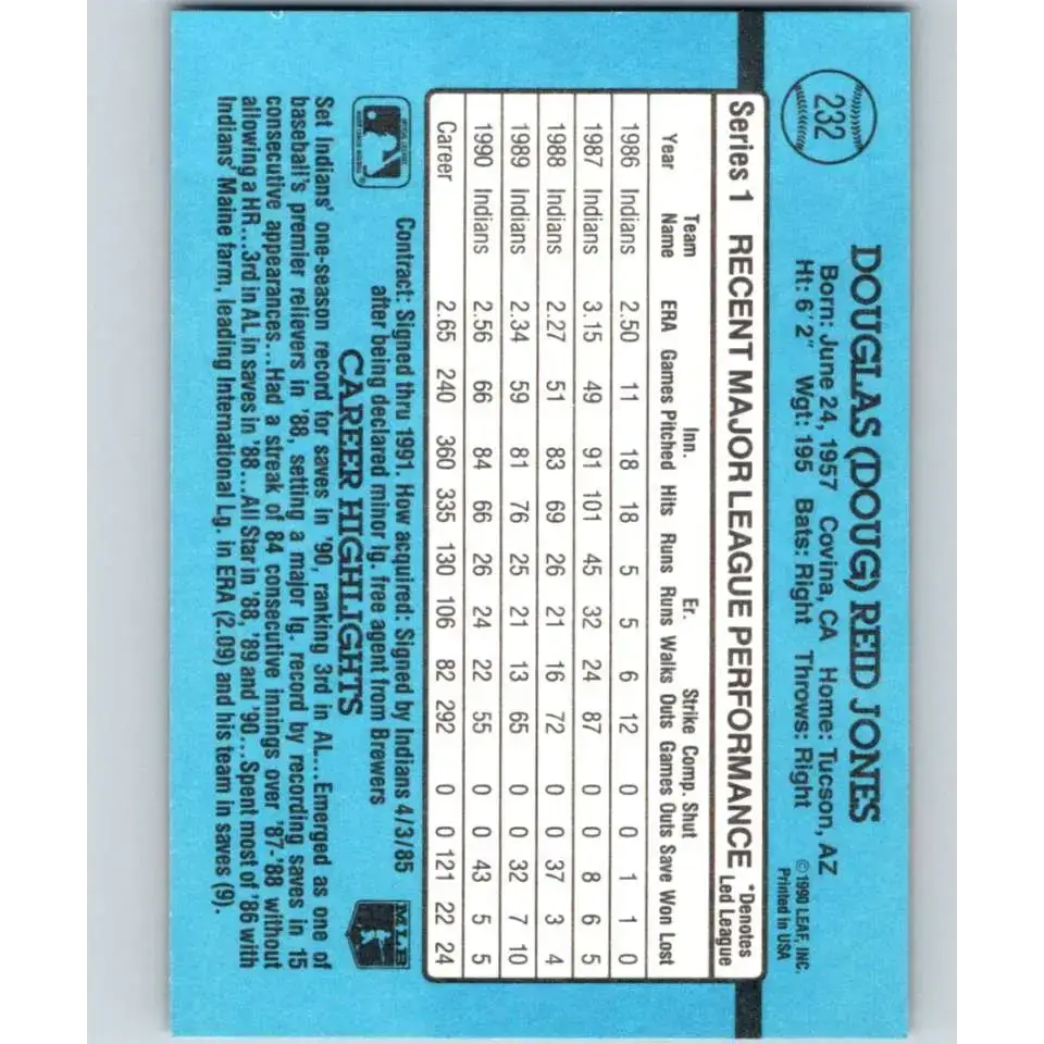 1991 Donruss #232 Doug Jones NM-MT Cleveland Indians Baseball Card - Baseball Card Single