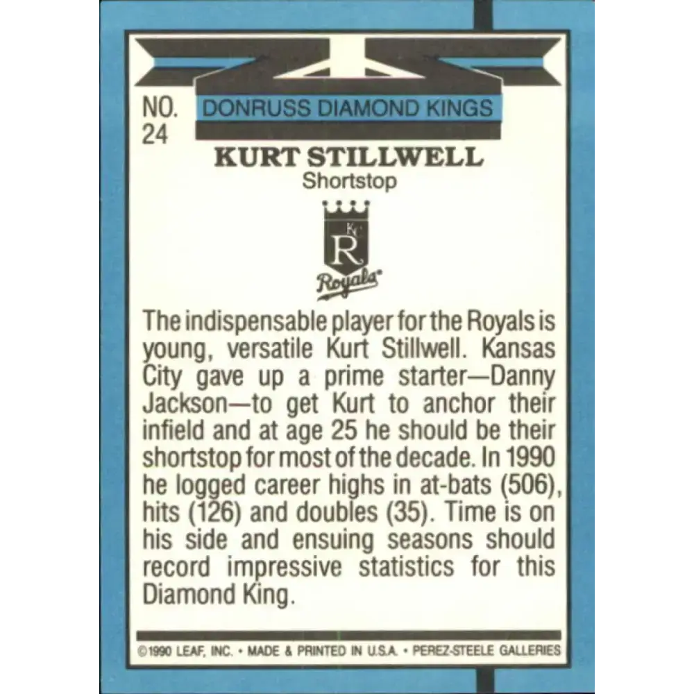 1991 Donruss #24 Kurt Stillwell DK NM-MT Kansas City Royals Baseball Card - Baseball Card Single
