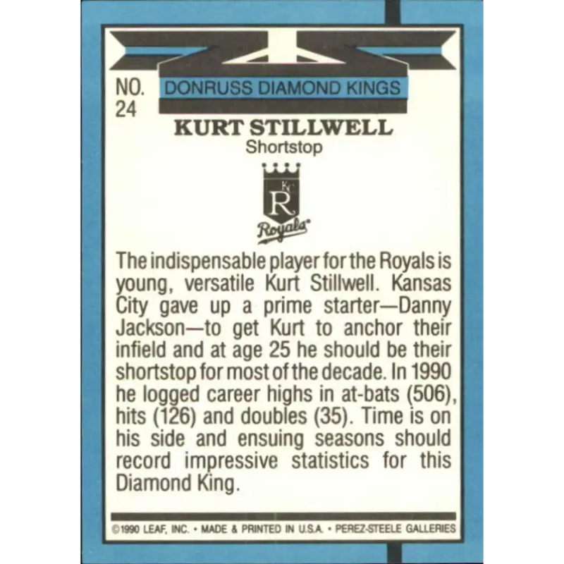 1991 Donruss #24 Kurt Stillwell DK NM-MT Kansas City Royals Baseball Card - Baseball Card Single