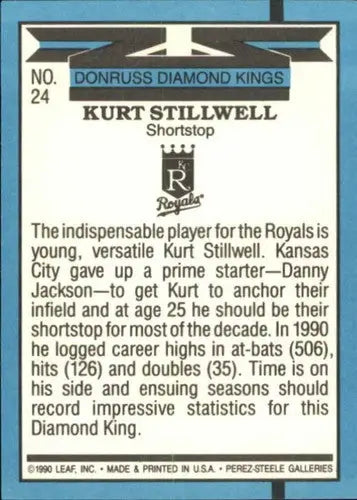 1991 Donruss #24 Kurt Stillwell NM-MT Royals DK - Baseball Card Single