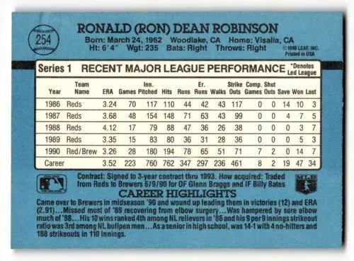 1991 Donruss #254 Ron Robinson Milwaukee Brewers Baseball Cards EX/N ID:57715 - Baseball Card Single