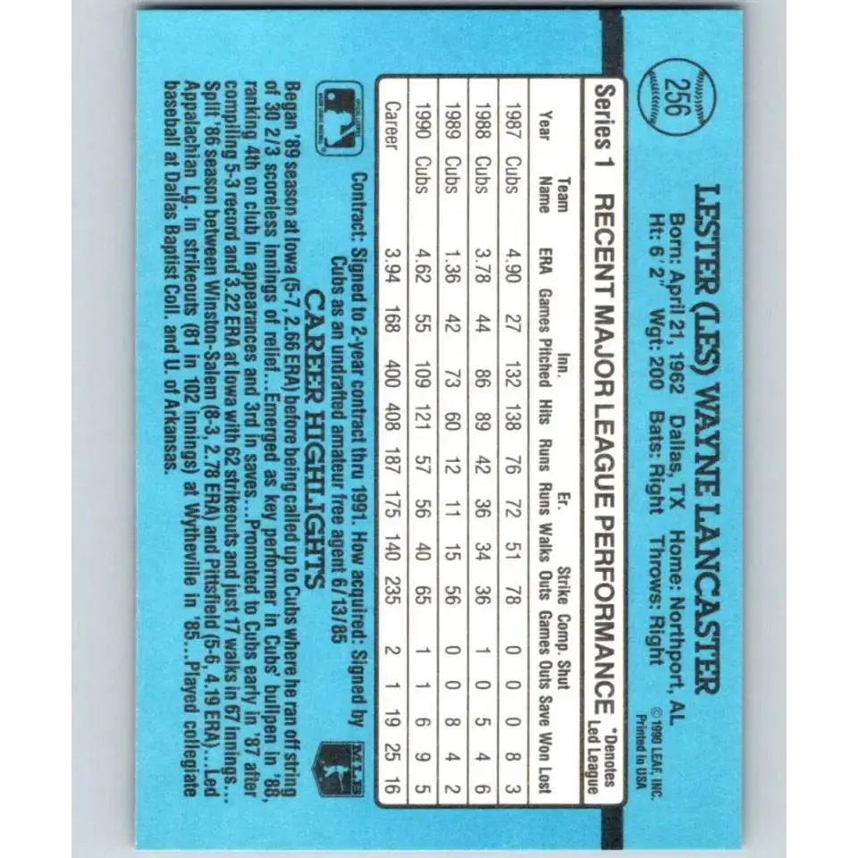 1991 Donruss #256 Les Lancaster NM-MT Chicago Cubs Baseball Card - Baseball Card Single