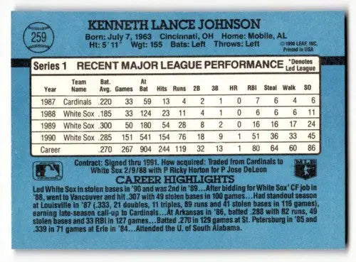 1991 Donruss #259 Lance Johnson Chicago White Sox Baseball Cards EX/ ID:57652 - Baseball Card Single