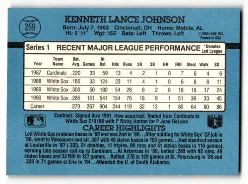 1991 Donruss #259 Lance Johnson Chicago White Sox Baseball Cards EX/ ID:57730 - Baseball Card Single