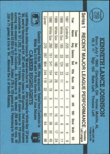 1991 Donruss #259 Lance Johnson NM-MT White Sox - Baseball Card Single