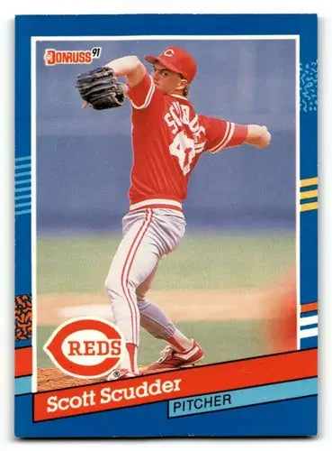 Original gloss Scott Scudder Cincinnati Reds baseball card from 1991 Donruss series