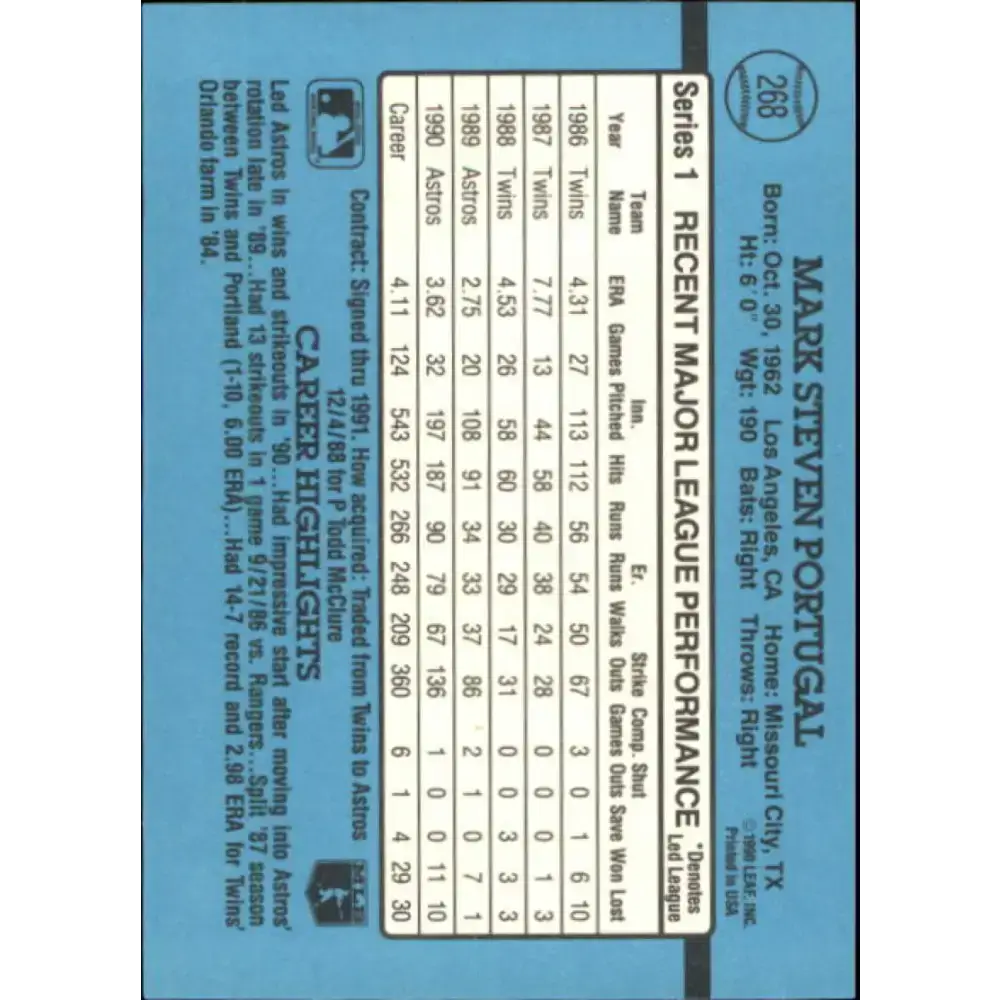 1991 Donruss #268 Mark Portugal NM-MT Houston Astros Baseball Card - Baseball Card Single