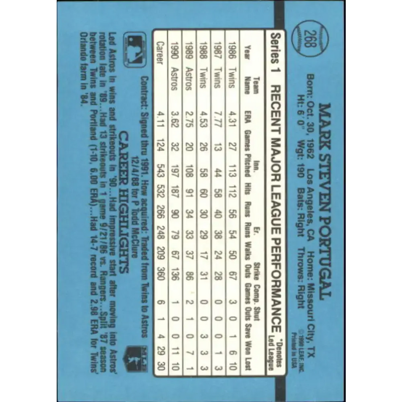 1991 Donruss #268 Mark Portugal NM-MT Houston Astros Baseball Card - Baseball Card Single