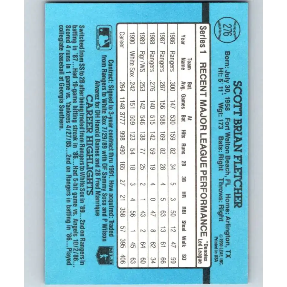 1991 Donruss #276 Scott Fletcher NM-MT Chicago White Sox Baseball Card - Baseball Card Single