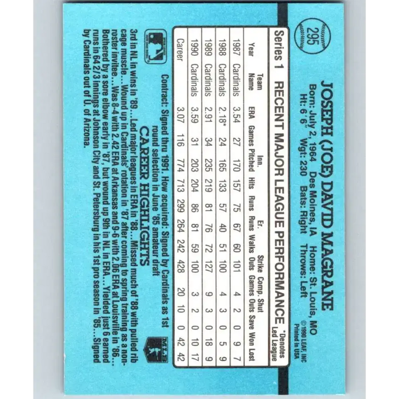 1991 Donruss #295 Joe Magrane NM-MT St. Louis Cardinals Baseball Card - Baseball Card Single