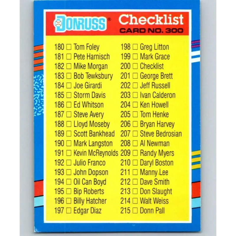 1991 Donruss #300 Checklist 180-255 NM-MT Checklist Baseball Card - Baseball Card Single