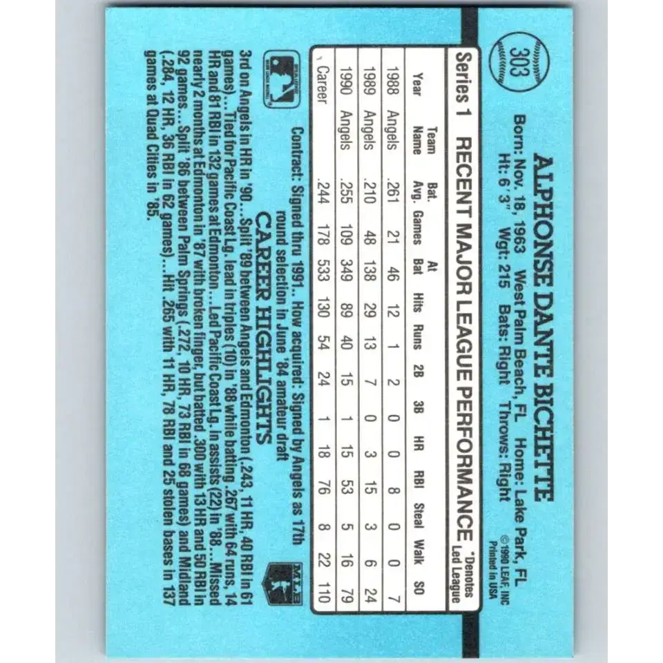 1991 Donruss #303 Dante Bichette NM-MT California Angels Baseball Card - Baseball Card Single