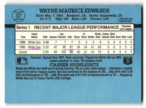 1991 Donruss #327 Wayne Edwards Chicago White Sox Baseball Cards EX/ ID:57737 - Baseball Card Single