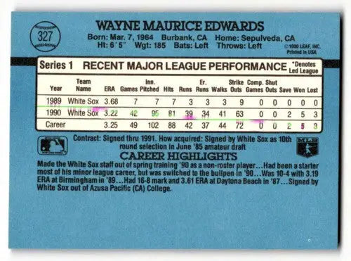 1991 Donruss #327 Wayne Edwards Chicago White Sox Baseball Cards EX/ ID:57733 - Baseball Card Single