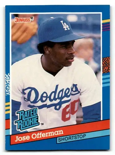 Original gloss Jose Offerman Los Angeles Dodgers baseball card from 1991 Donruss series