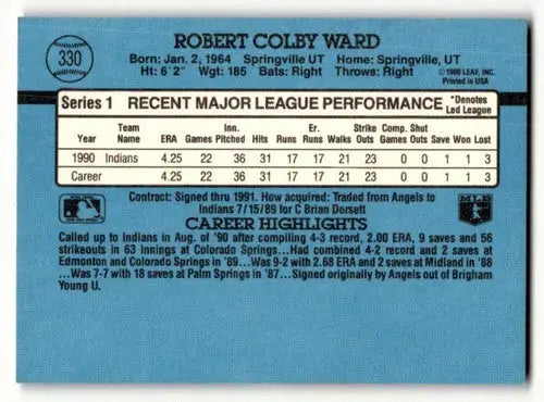 1991 Donruss #330 Colby Ward Cleveland Indians Baseball Cards EX/NM ID:57693 - Baseball Card Single