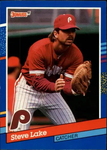 Original gloss Steve Lake baseball card 1991 Donruss #334 NM-MT Phillies