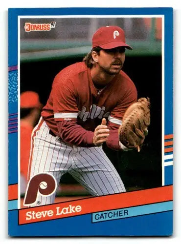 Original gloss Steve Lake Philadelphia Phillies baseball card from 1991 Donruss series