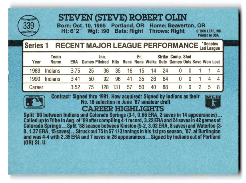 1991 Donruss #339a Steve Olin - Baseball Card Single