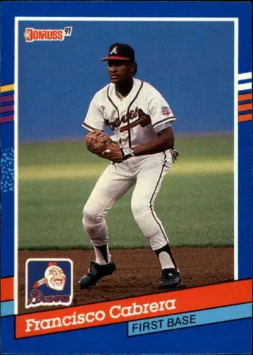 1991 Donruss Francisco Cabrera baseball card with original gloss from Braves collection