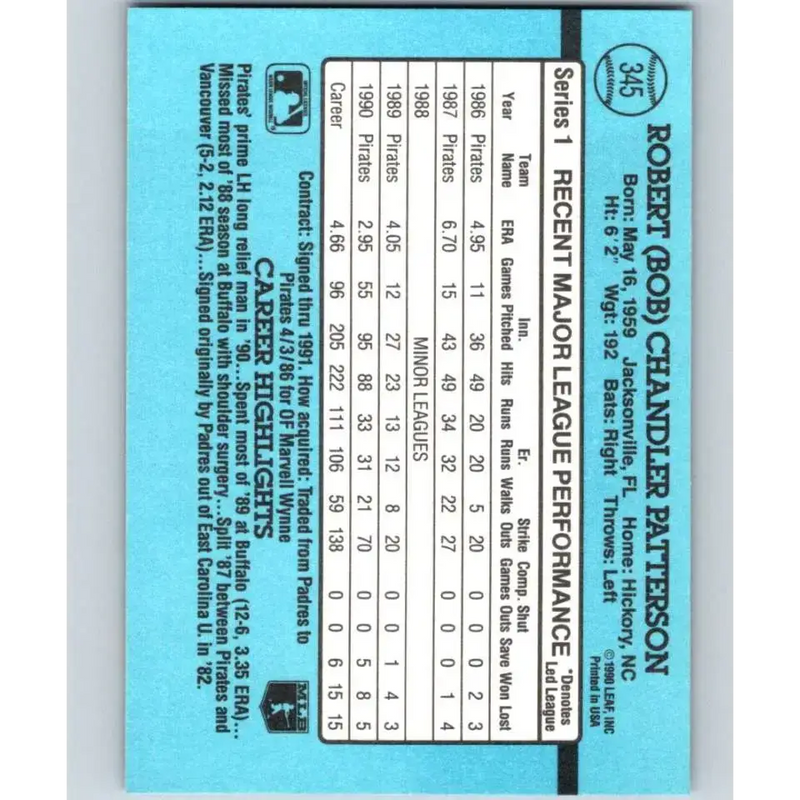 1991 Donruss #345 Bob Patterson NM-MT Pittsburgh Pirates Baseball Card - Baseball Card Single