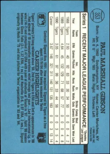 1991 Donruss #353 Paul Gibson NM-MT Tigers - Baseball Card Single