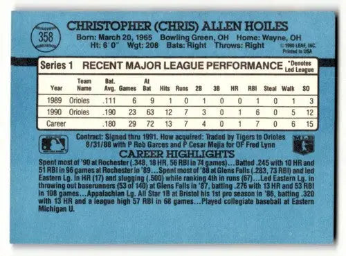 1991 Donruss #358 Chris Hoiles Baltimore Orioles Baseball Cards EX/N ID:57688 - Baseball Card Single