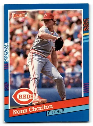 Original gloss Norm Charlton Cincinnati Reds baseball card from 1991 Donruss series