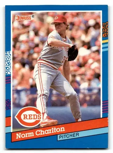Original gloss Norm Charlton Cincinnati Reds baseball card from 1991 Donruss