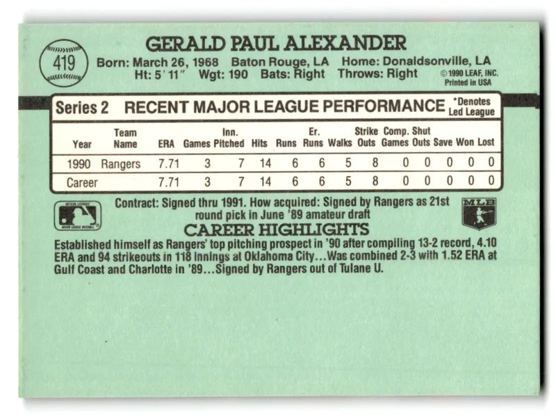 1991 Donruss #419b Gerald Alexander - Baseball Card Single