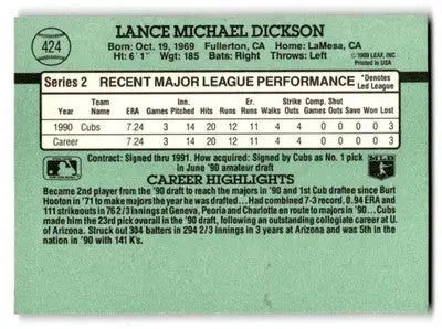 1991 Donruss #424a Lance Dickson - Baseball Card Single