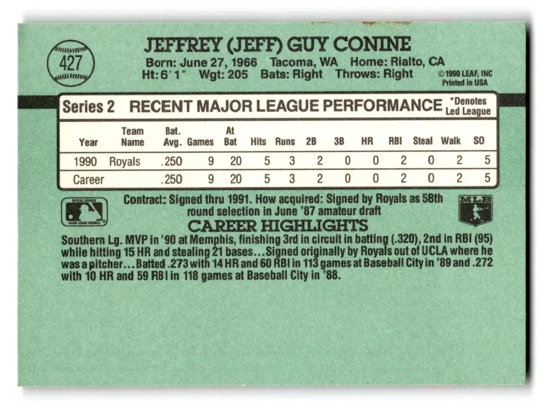 1991 Donruss #427a Jeff Conine - Baseball Card Single