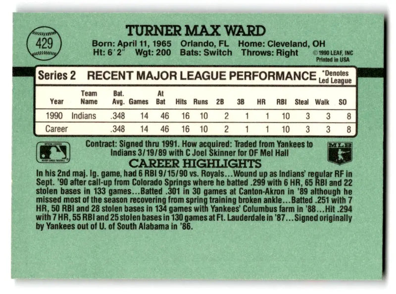 1991 Donruss #429a Turner Ward - Baseball Card Single