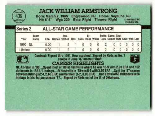 1991 Donruss #439 Jack Armstrong Cincinnati Reds Baseball Cards NM N ID:61429 - Baseball Card Single