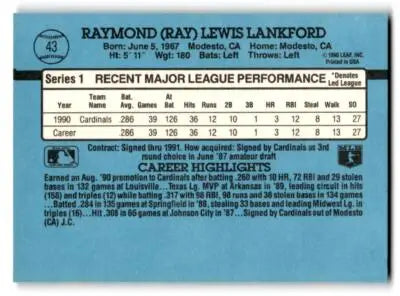 1991 Donruss #43b Ray Lankford - Baseball Card Single