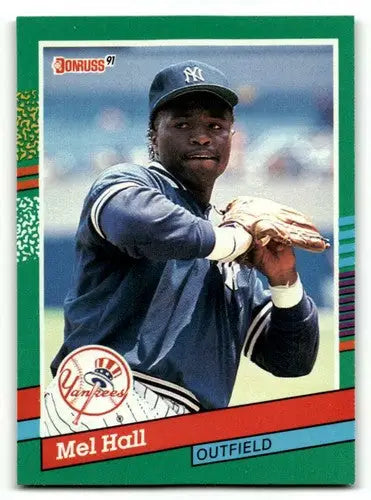 Original gloss 1991 Donruss Mel Hall Yankees baseball card displayed in product listing